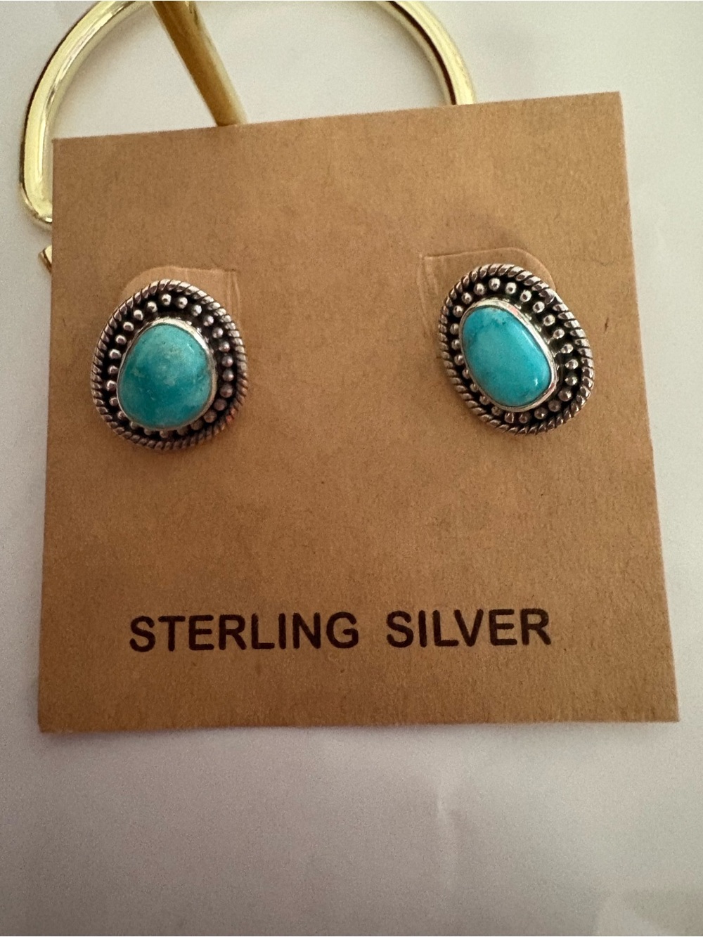 Native Nomad Sterling Silver Turquoise stones Stud Earrings- New